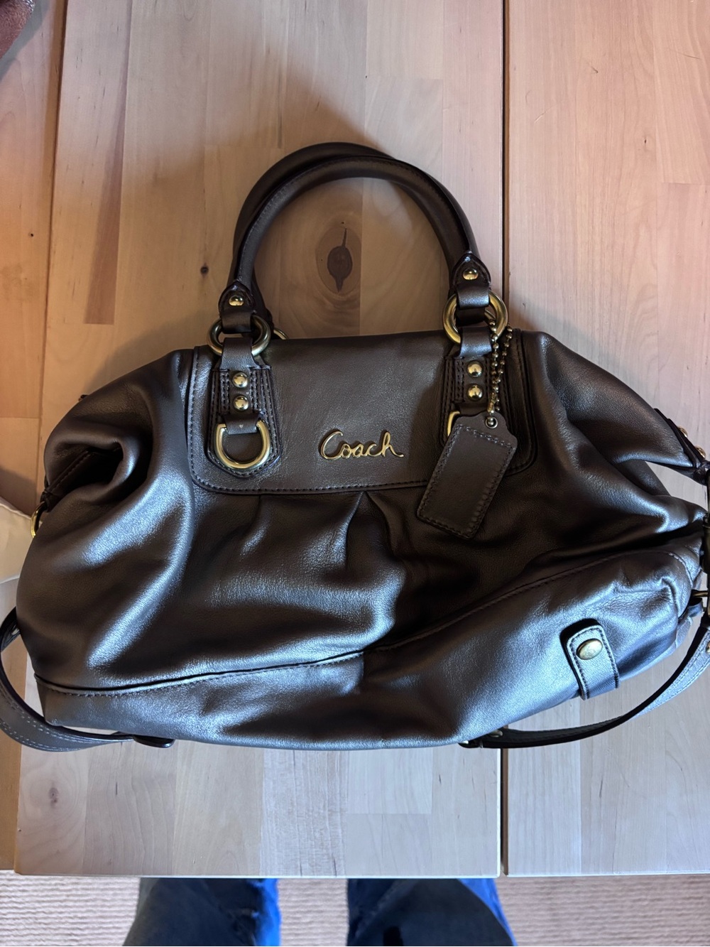 Coach Brown Leather Shoulder Satchel with Gold Hardware